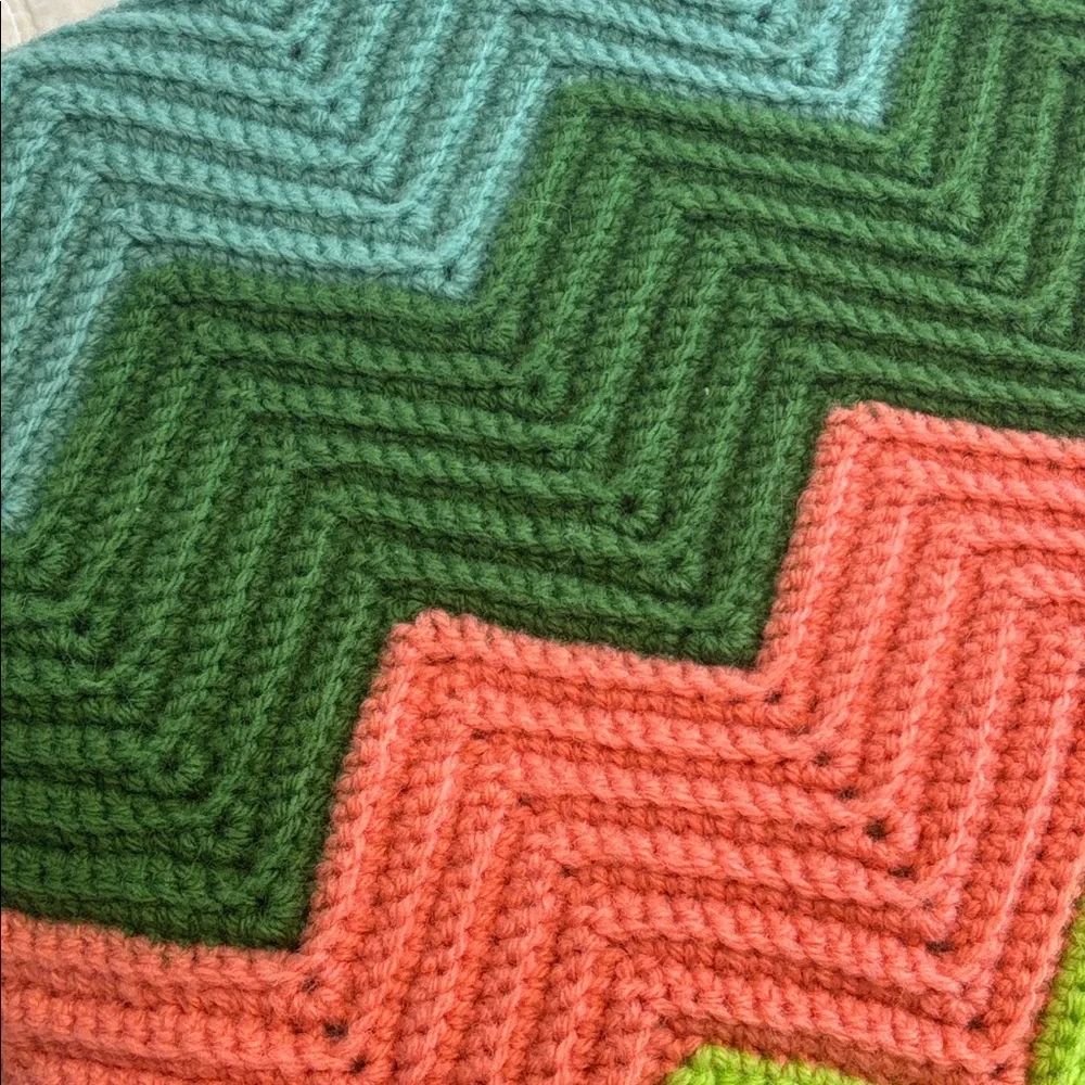 Handmade Crocheted Wool Chevron Afghan Blanket Throw